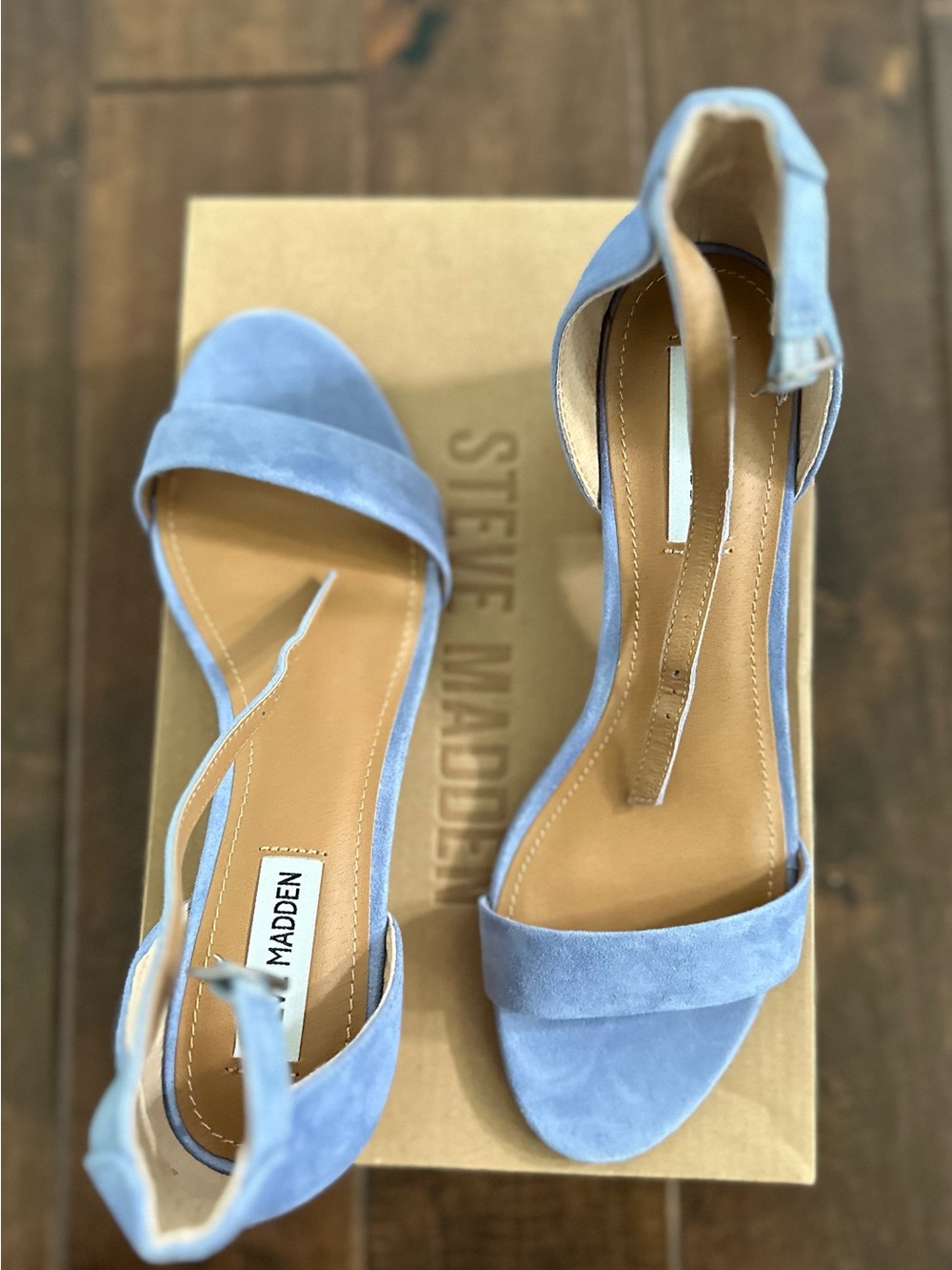 Steve Madden Irenee Suede Ankle-Strap Block Heel Sandals in Lavender Blue s 9.5